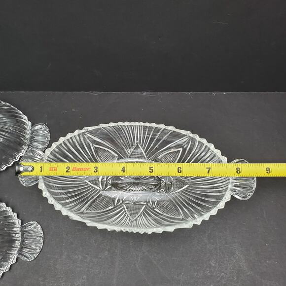 Lot of 4 Hazel Atlas Glass Clear Olive Dish Oval Fan Triangle Tab Handle - Picture 3 of 16